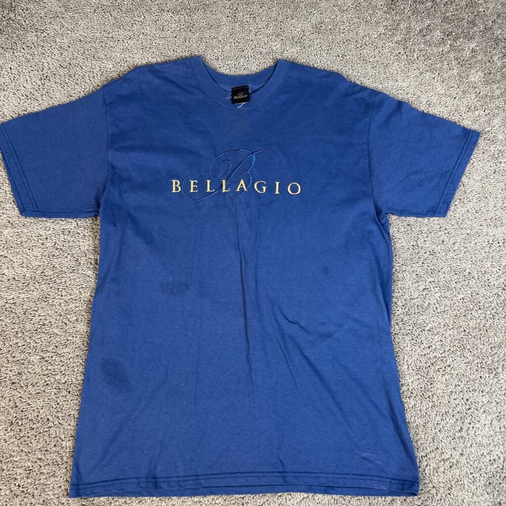 Vintage Bellagio Shirt Mens L Blue Las Vegas Casino Made In USA Short Sleeve 90s